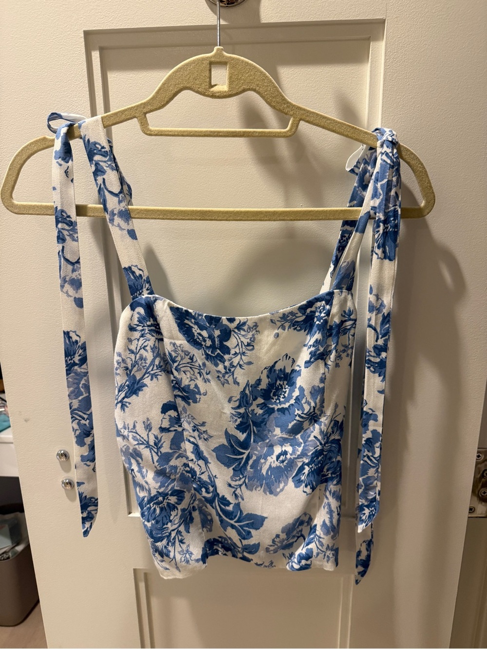 Reformation Blue and White Floral Tie-Shoulder Cami